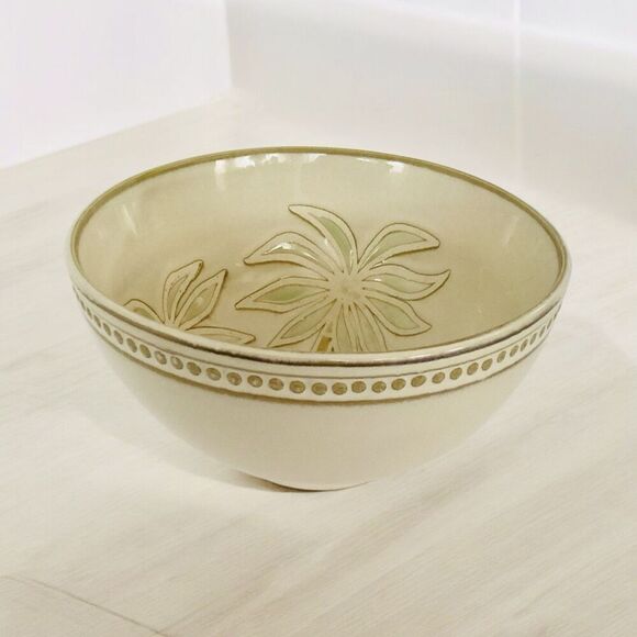 Pfaltzgraff Palm Tree Soup Cereal Bowl Stoneware Beige Beaded Edge - Picture 5 of 8